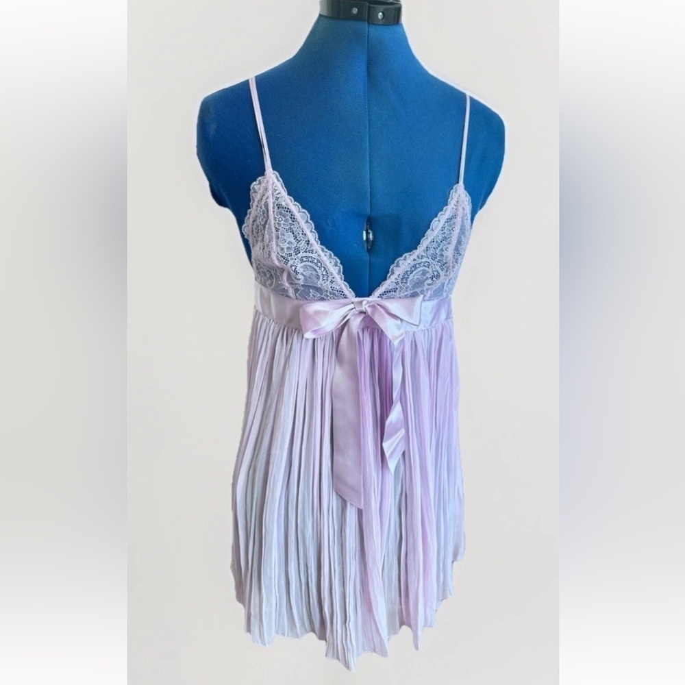 Victoria's Secret Pleated Teddy Babydoll Lilac Pink whimsy fairy Lingerie Dress - Picture 2 of 6